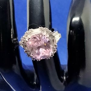 BBJ 925 Sterling Silver ring with lovely pink  rhinestone possible quartz